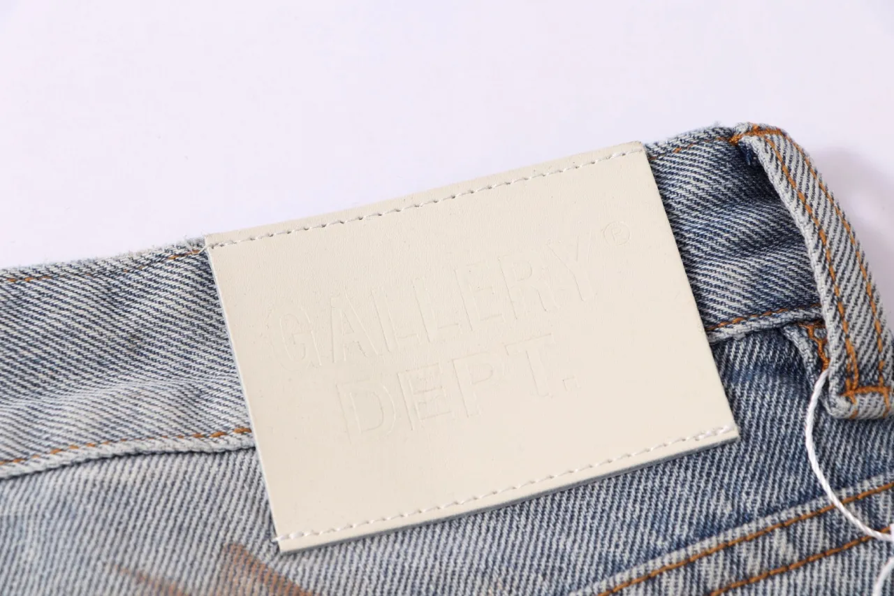 672#Gallery Dept New style distressed vintage dirty wind splashed paint holes pierced washed small straight legged jeans American high street casual trousers washed blue S～XL P250